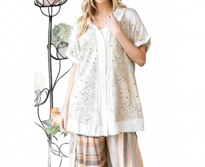 Oli & Hali Washed Scarf Print Button Front Shirt In White In White