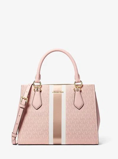 Michael Kors Outlet Marilyn Medium Signature Logo Stripe Satchel In Multi