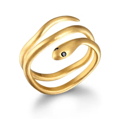 Satya Jewelry Gold Coils Black Snake Ring In Gold