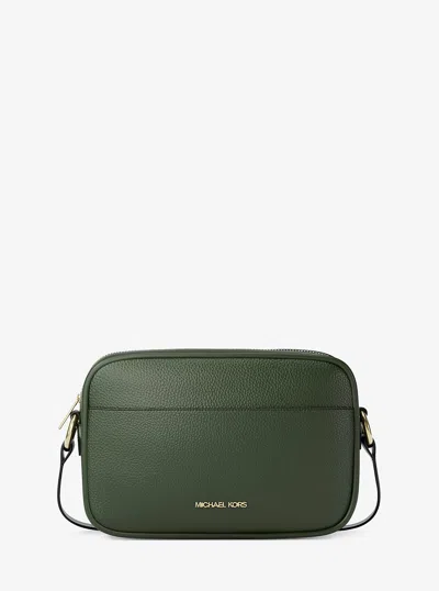 Michael Kors Outlet Jet Set Pebbled Leather Camera Crossbody Bag In Green