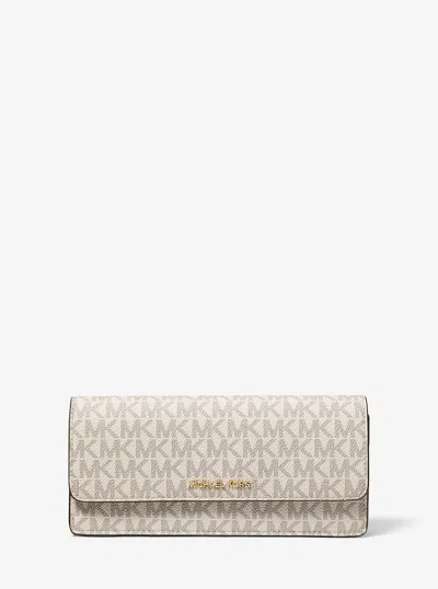 Michael Kors Jet Set Large Signature Logo Snap-front Wallet In Neutral
