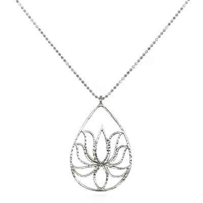 Satya Jewelry Teardrop Lotus Silver Necklace In Metallic