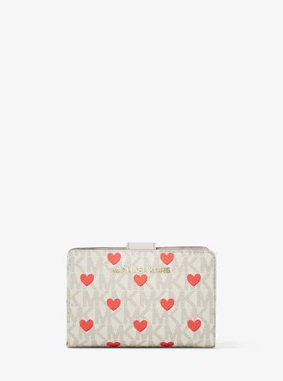 Michael Kors Outlet Jet Set Medium Printed Signature Logo Bi-fold Wallet In Neutral