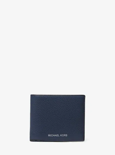 Michael Kors Outlet Cooper Pebbled Leather Billfold Wallet In Blue