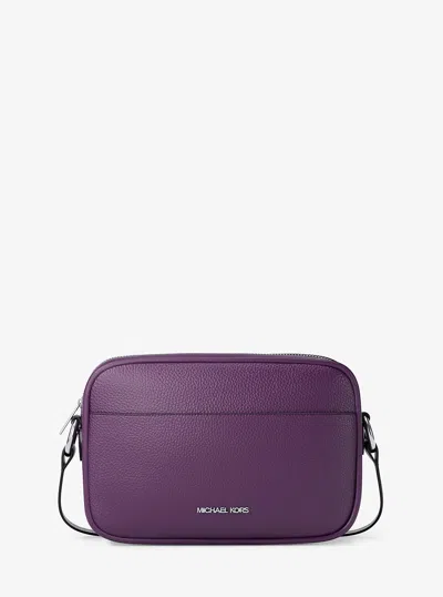 Michael Kors Outlet Jet Set Pebbled Leather Camera Crossbody Bag In Purple