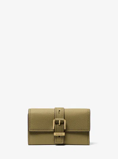 Michael Kors Nolita Medium Pebbled Leather Tri-fold Wallet In Green