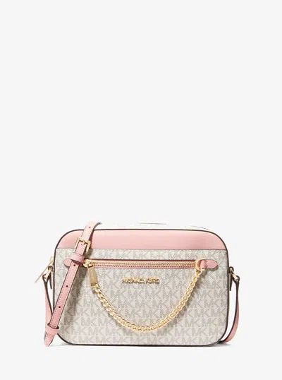 Michael Kors Outlet Jet Set Large Logo Crossbody Bag In Neutral