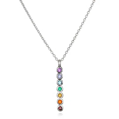 Satya Jewelry Divine Alignment Gemstone Chakra Silver Necklace In Metallic