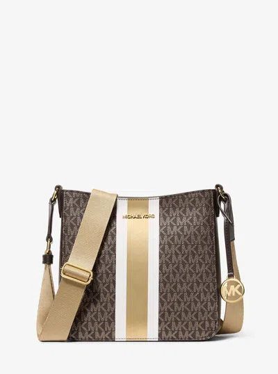 Michael Kors Outlet Jet Set Small Signature Logo Stripe Crossbody Bag In Brown