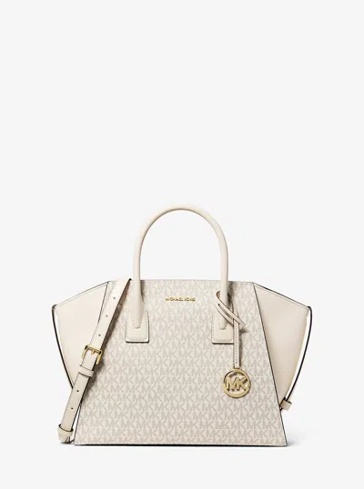 Michael Kors Outlet Avril Large Signature Logo Satchel In White