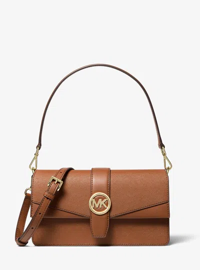 Michael Kors Outlet Greenwich Medium Saffiano Leather Shoulder Bag In Brown
