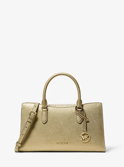 Michael Kors Outlet Arden Metallic Top-zip Satchel In Nude