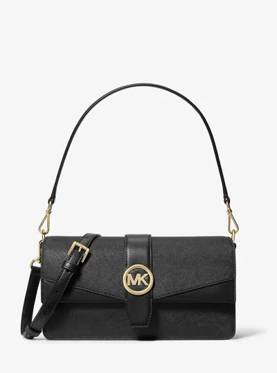 Michael Kors Outlet Greenwich Medium Saffiano Leather Shoulder Bag In Black