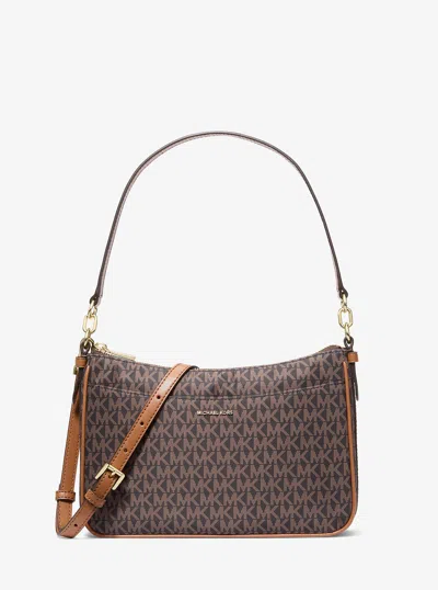 Michael Kors Jet Set Medium Signature Logo Print Woven Convertible Pochette In Multi