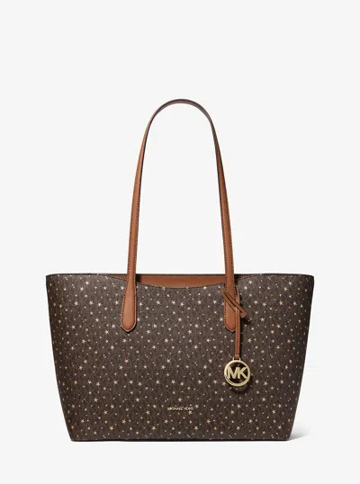 Michael Kors Outlet Arden Large Printed Signature Logo Top-zip Tote Bag In Brown