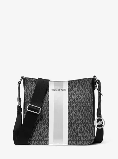 Michael Kors Outlet Jet Set Small Signature Logo Stripe Crossbody Bag In Black
