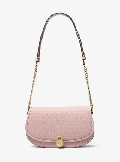 Michael Kors Outlet Mila Medium Signature Logo Messenger Bag In Pink
