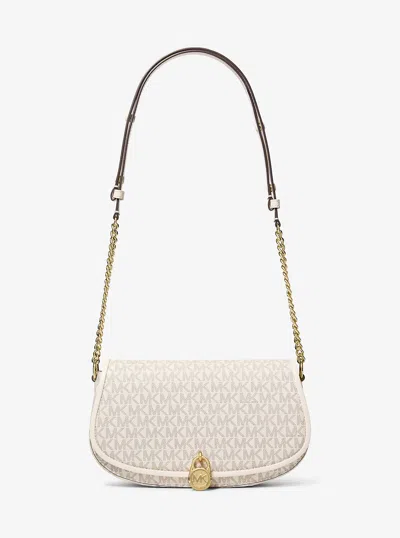 Michael Kors Outlet Mila Medium Signature Logo Messenger Bag In White