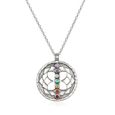 Satya Jewelry Divine Alignment Gemstone Chakra Silver Necklace In Metallic