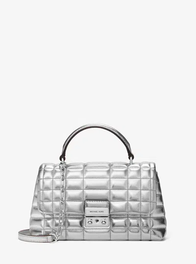 Michael Kors Tribeca Medium Quilted Metallic Leather Satchel In Metallic