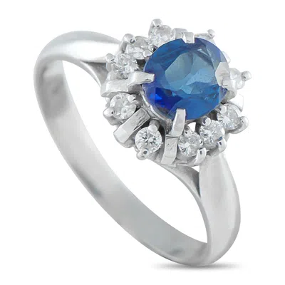 Lb Exclusive Platinum 0.20 Ct Diamond And 0.82 Ct Sapphire Ring Mf35-101625 In Metallic
