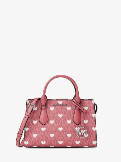 Michael Kors Outlet Sheila Small Embellished Signature Logo Satchel In Pink