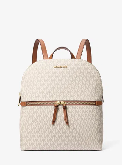Michael Kors Outlet Dallas Medium Signature Logo Backpack In Neutral