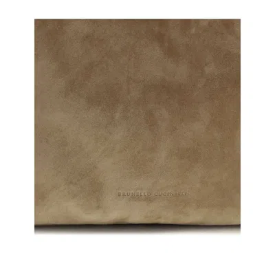 Brunello Cucinelli Women Suede Shoulder Bag In Sand