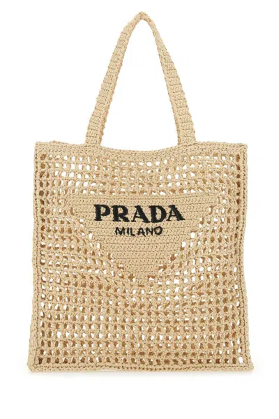 Prada Woven Open Weave Tote Bag With Dual Handles In Neutral