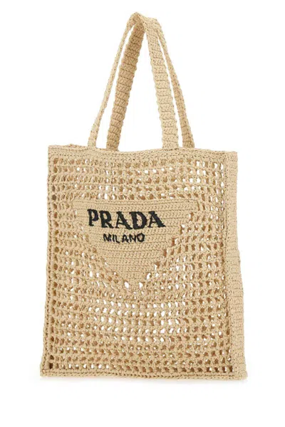 Prada Woven Open Weave Tote Bag With Dual Handles In Neutral