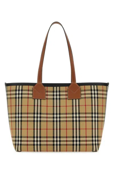 Burberry London Check Small Tote In Brown