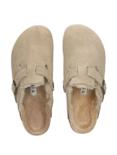 Birkenstock Boston Shearling Suede Slippers In Gray