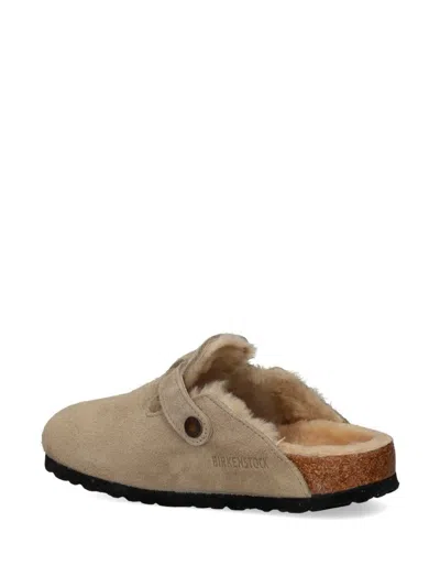 Birkenstock Boston Shearling Suede Slippers In Gray