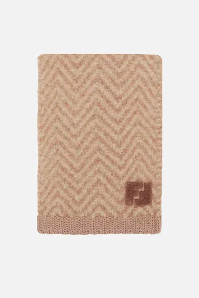 Fendi Brown Chevron Alpaca Scarf In Brown