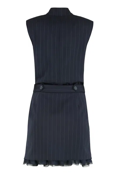Pinko Short Sleeveless Dress In Houndstooth Wool In Blue