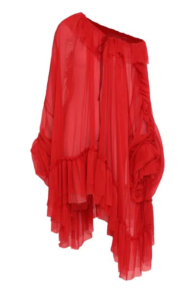 Les Filles D'eva Oversized Silk Shirt With Ruffles In Red