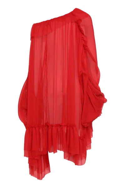 Les Filles D'eva Oversized Silk Shirt With Ruffles In Red