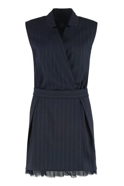 Pinko Short Sleeveless Dress In Houndstooth Wool In Blue