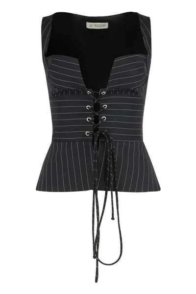 Les Filles D'eva Top In Pinstripe Pattern In Black