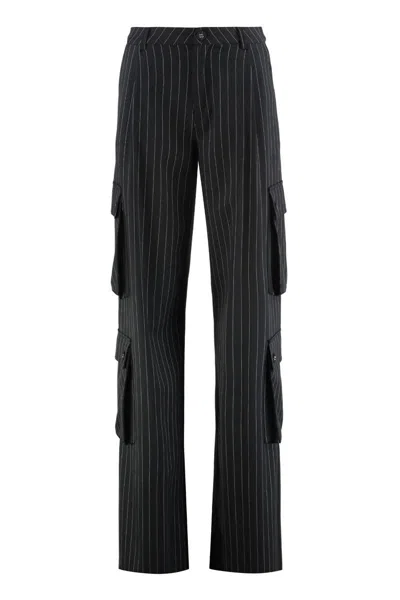 Les Filles D'eva Loose Pants In A Chalk Stripe Pattern In Black