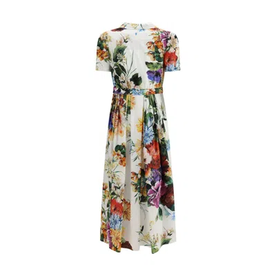 Dolce & Gabbana Midi Poplin Dress With Flower Bouquet Print Dolce E Gabbana In Multi