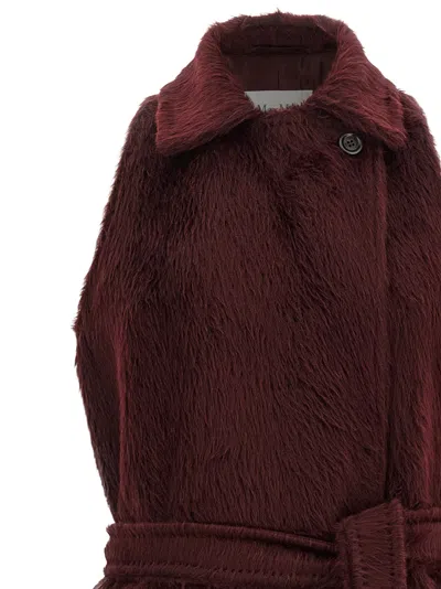 Max Mara Cherry-colored Sleeveless Coat In Alpaca And Wool In Burgundy