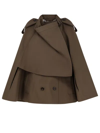 Burberry Cotton Cape With Traditional Check Lining In Brown