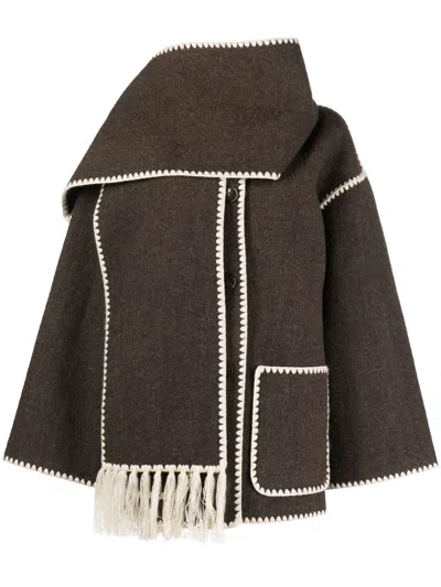 Totême Embroidered Scarf Wool Jacket In Brown