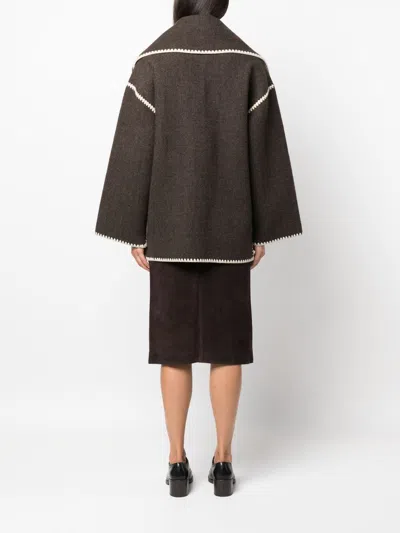 Totême Embroidered Scarf Wool Jacket In Brown