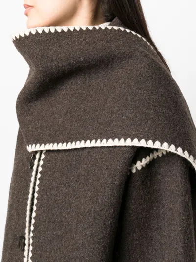 Totême Embroidered Scarf Wool Jacket In Brown