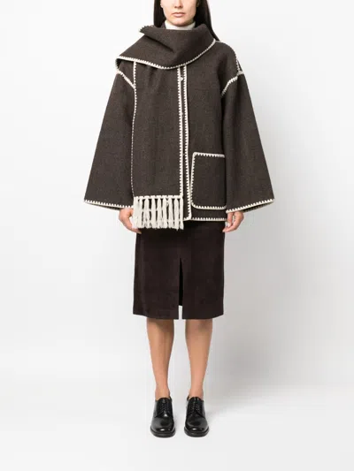 Totême Embroidered Scarf Wool Jacket In Brown
