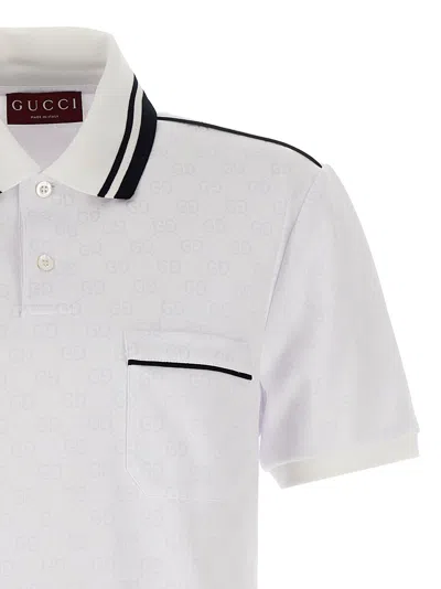 Gucci Men Gg Jacquard Polo Shirt In White