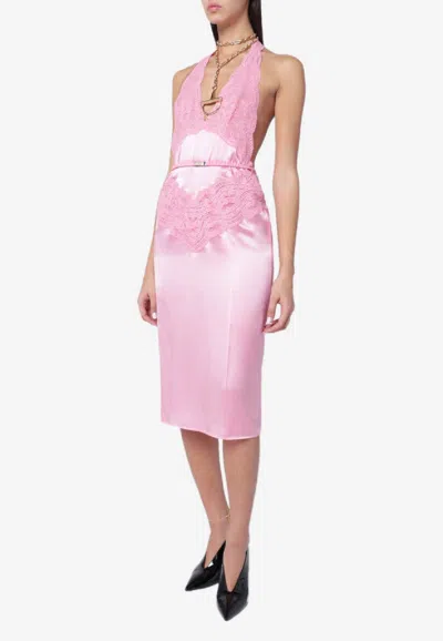 Gucci Halterneck Silk Satin Dress In Pink