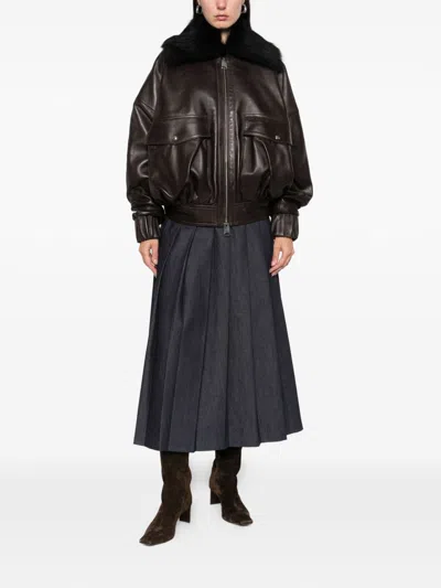 Khaite Fur-collar Leather Jacket In Brown